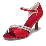 rosefinch scarpe da ballo latino per le donne strass sandali ballroom party salsa performance scarpe da ballo 7cm tacco alto rosso 38eu