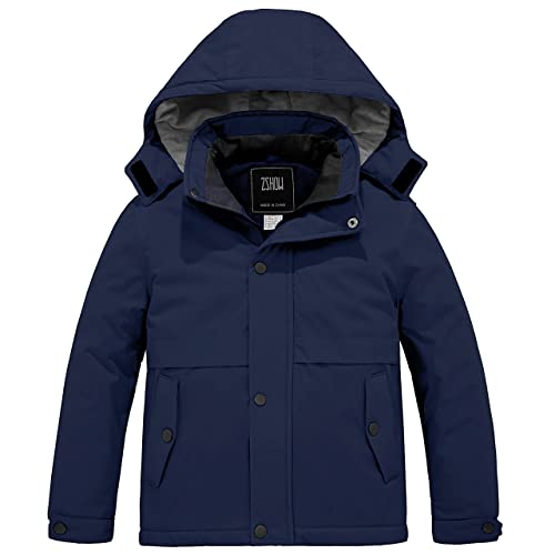 Zshow Boy's Ski Jacket Fleece Hooded Winter Snow Coat Windproof Raincoats(Dark Blue,8) #TOP16