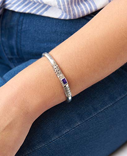 Image of DEVATA Sterling Silver 925 and 18K Gold with Amethyst /Citrine /Garnet /Peridot /Topaz Birthstone Bali Filigree Cuff Bracelet DHK3125
