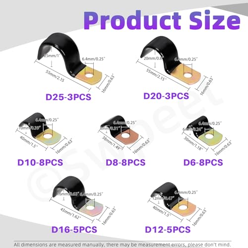 Swpeet able Half Clamps 40pcs 7 Größe 6mm-25mm 1/4 \verzinktes Loch Vinyl beschichtet ein Loch einseitige Kabelklemmen Sortiment-Kit, Gummi gepolsterte isolierte Clips, Metalldrahtklemmen