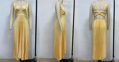 Image of Recious Womens Sexy Sleeveless Deep V Neck Satin Pleated Ruffles Bodycon Party Clubwear Dress
