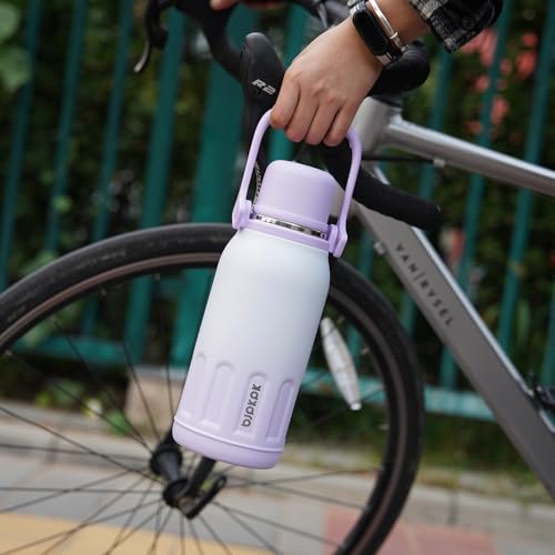 Image of BJPKPK Stainless Steel Insulated Bottle with Handle & Strap, 40oz | Leak-proof vacuum insulation keeps drinks cold /hot for hours. BPA-free, dishwasher safe. Purple Pearl.