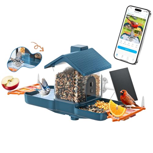 ​Bird Feeder with Camera and Bird Bath for Outdoors, Dual-Lens 2K HD Video with AI Identification, Solar Powered, Instant Alerts, IP66 Weatherproof​