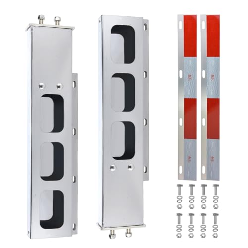 Image of Stainless Steel Mud Flap Hanger Set, 2.5 inch Bolt Spring, 2-1 /2 inch Bolt Spacing 30 inch Length Rear Bar with Rectangle Light Cutouts, Loaded with Aluminum Reflective Tapes for Semi Trucks