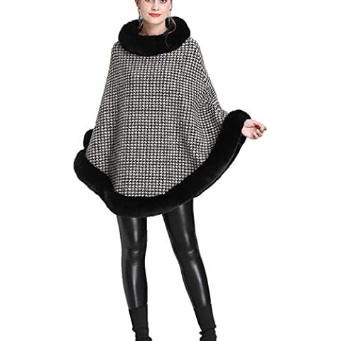 FOLOBE Womens Faux Fur Sweater Poncho Oversize Cape Elegant Wrap Shawl with Faux Fur Trim Collar Kahki Cover