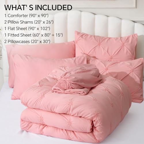 Image of BEDELITE Queen Comforter Set Pink,Lightweight & Soft Comforter | 7 Pc Boho Bed in a Bag,Warm & Cute Bed Set for All Season,Includes Comforter,Flat & Fitted Sheets,2 Pillowcases & 2 Shams