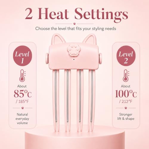 Wireless Heated Volumizing Root Lift Clip,Volumizer Comb for Women (Pink) - 3