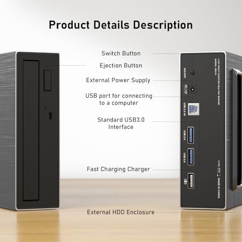 image for mthstec 4 in 1 External Blu ray Drive, 16x USB 3.0 and Type-C External