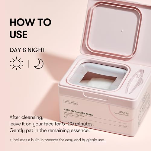 Image of VT COSMETICS CICA Collagen Daily Mask 30 Sheets, 300Da Low Molecular Collagen for Skin Elasticity, Hydrating & Firming, Pink Collagen Essence, Korean Face Mask