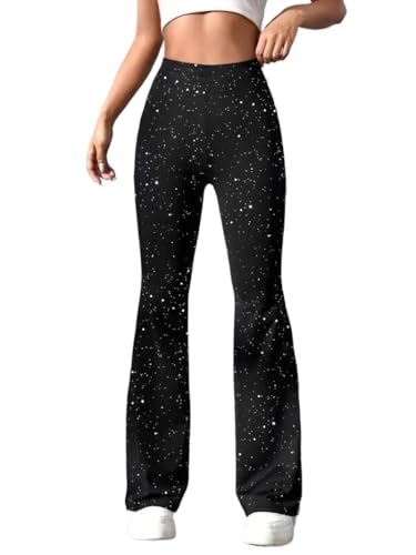 Image of BONVEN Womens Y2k Gothic Drawstring Flare Pants Streetwear Casual Star Rhinestone Low Rise Disco Pants Bell Bottoms