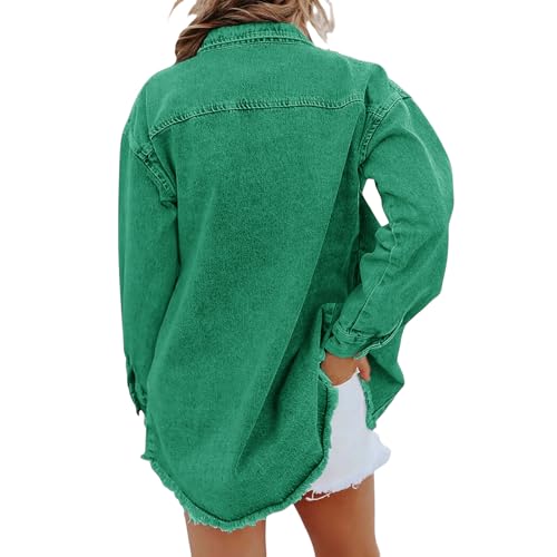 Women Oversized Denim Jacket Casual Long Sleeve Jean Jacket Lightweight Distressed Fall Coats Fashion Loose Shacket3