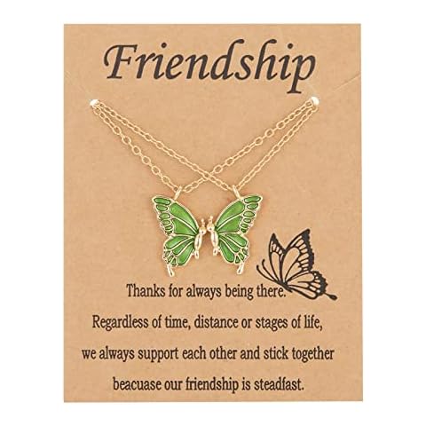 Friendship Necklace Matching Butterfly Necklace Gold Plated 2 Best Friend Butterfly Pendant Necklace for Women Friends BFF Long Distance Birthday Gifts-green Cover