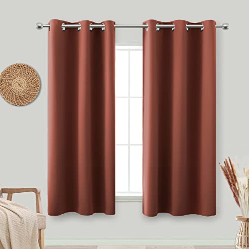 Image of Rusty Orange Boho Curtains for Bedroom 2 Panels Set Light Blocking Winter Insulated Thermal Blackout Room Darkening Short Earthy Nursery Curtains for Babies Bathroom 42 x 54 Inch Length Rust Brick Fox