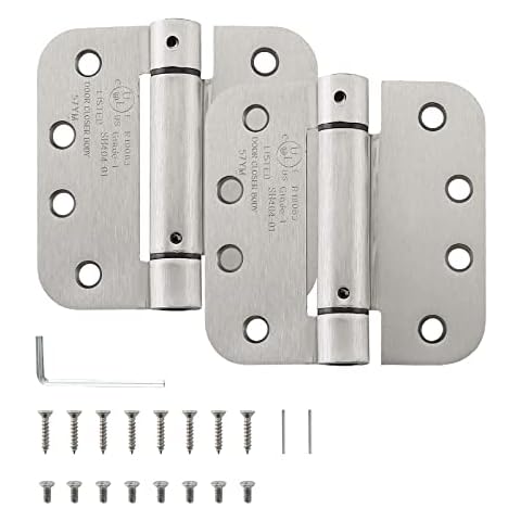 Home Master Hardware 4 x 4 inch Adjustable Spring Door Hinge Self Closing Door Hinges with 5/8 in. Radius Corners Satin Nickel Finish 2-Pack Cover