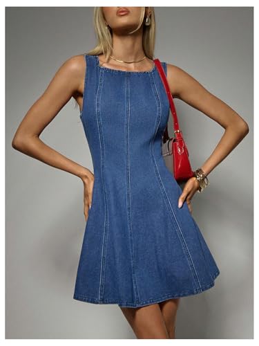 Floerns Women's Summer Denim Dress Sleeveless Square Neck Flare Cute A Line Dresses4