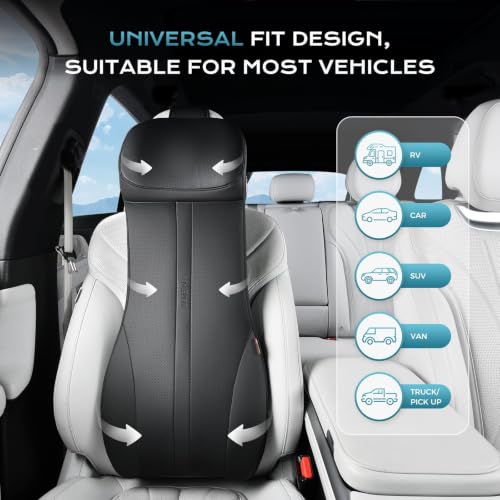 Image of Coverado Lumbar Support and Headrest Pillow for Car, Integrated Design Ergonomic Memory Foam Head Neck Support Pillow for Driving Seat, Soft Leather Breathable Back Support, Back Pain Relief, Black