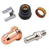 24 Stück 52582 51313 1,0 mm Plasmadüse und Elektroden-Set für IPT-60 PT60 PT40 Brenner, Kupfer-Hafnium-Schneidspitzen mit Schild-Abstandshalter für Ring