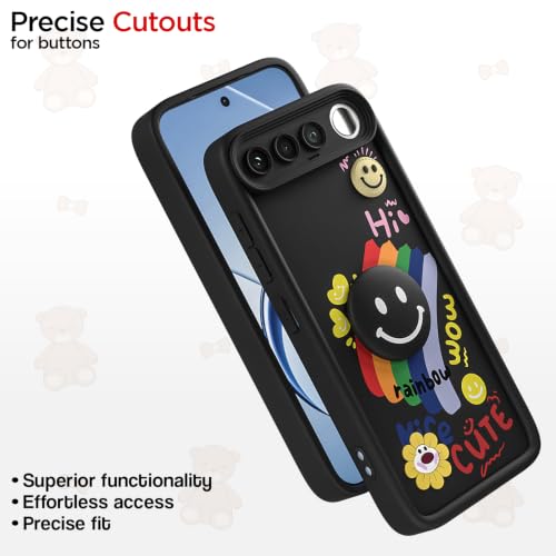 Image of Pikkme Back Cover for Realme 16 5G | Soft Silicone| Cute Rainbow Smile & 3D Cartoon Flower Design | Shockproof Raised Camera Protection Bumper Case (Black)