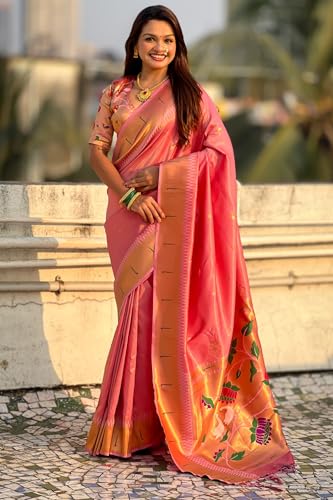 Image of SGF11 Women's Paithani Soft Lichi Silk Kanjivaram Sarees With Blouse Piece