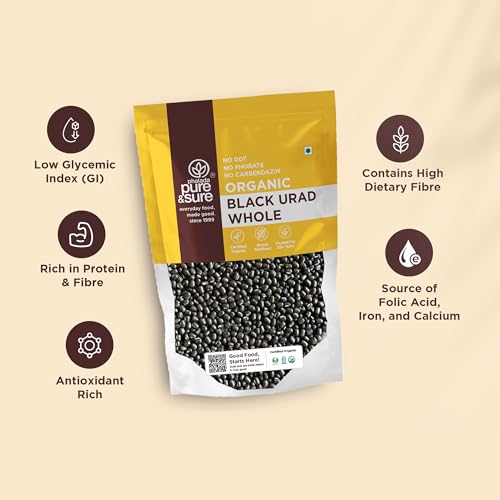 Image of Pure & Sure Organic Black Urad Dal Whole 500gm | 100% Natural Sabut Urad | Certified Organic | Rich in Protein, Iron & Fiber | No Chemicals & Additives