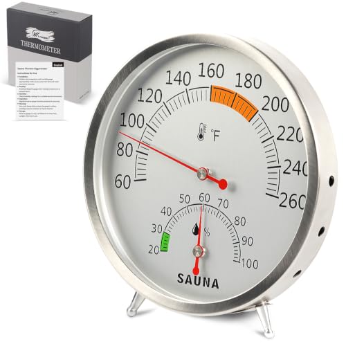 Stainless Steel Sauna Thermometer and Hygrometer 5" Temperature &amp; Humidity Gauge
