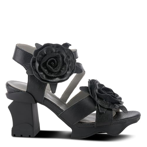 Image of Spring Step L'Artiste Shelly - Women's Hand-Painted Floral Leather Platform Sandal with Adjustable Ankle Strap - Artistic Block Heel For Everyday Wear