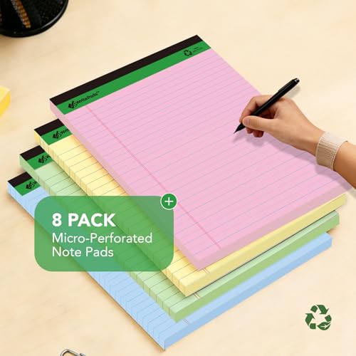 KAISA Colored Legal Pad 15lb Recycled Paper Writing Pad, 4pcs 5"x8" Legal Ruled and 4pcs 8.5" x 11.75" Wide Ruled, 50 Sheets, Mixed 8-Pack, KSU-7358 image 2