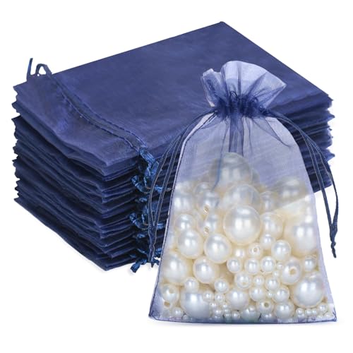 G2PLUS 100PCS Bleu Foncé Sacs Organza,Sachets Pochettes Cadeau en Organza Sac à Bijoux,Sachets pour Lavande pour Bijoux Cadeaux Bonbons Marriage-10x15cm