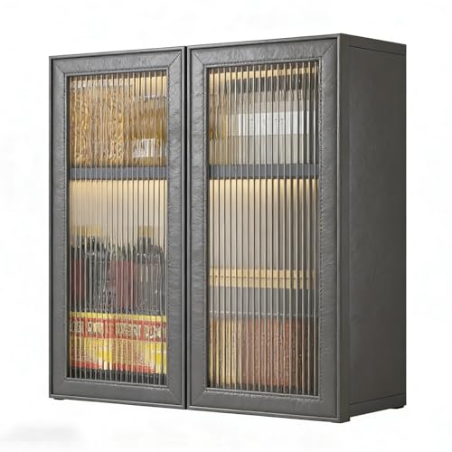 Almacenamiento con puerta de cristal y diseño compacto gris 2