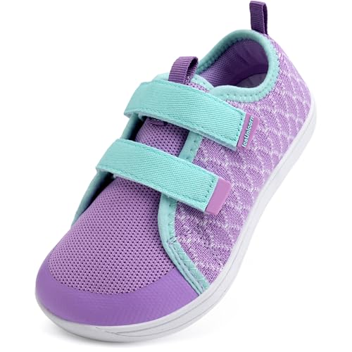 IceUnicorn Kinder Barfußschuhe Breite Zehenbox Jungen Mädchen Hausschuhe Minimalistische Outdoor Traillaufschuhe Walking Schuhe(Violett, 26EU Weit)