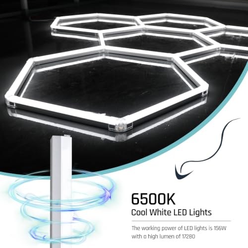 Gneng Hexagon Garage Lights, Ultra Bright LED 6500K 156W 17280LM; Hex Light for Garage Lights Ceiling Led, Barber, Workshop, Basement,Gym(5 Grids Hexagon Light) - image 5