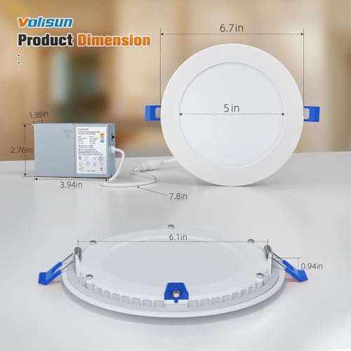 Image of VOLISUN 24 Pack 6 inch Recessed Lighting, 5CCT, 13W Eqv 120W, 1080LM | LED Recessed Light with Junction Box 2700K-5000K Selectable, Dimmable Canless Wafer Downlight, Ceiling Light ETL Certificated