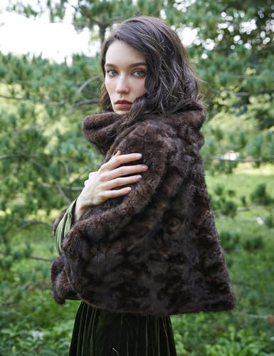 BEAUTELICATE Women Short Cape Faux Mink Fur Shawl Pullover Cowl Neck Medieval Short Tops2