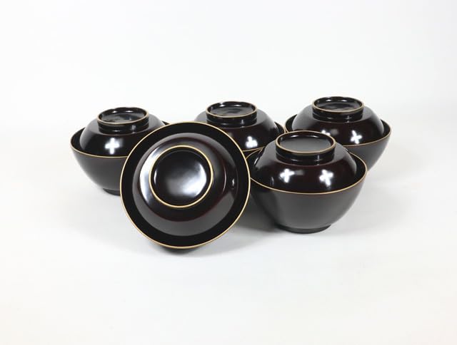 Amazon.co.jp: 西瓜b3349美【輪島塗金縁黒真塗無地堅地吸物椀5客