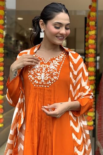 Image of Jwalin Women's Chinon Silk Kurta Pant Set with Dupatta|Kurta Set for Women|Ethnic Set
