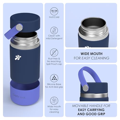 Image of VBOTT GENFLASK-ZEMI -380 ml|Thermosteel Flask with Carrying Loop| SS 304 Water Bottle|Hot /Cold-18 /24 hrs|Insulated Bottles|Dark Blue /Purple Colour|Multipurpose