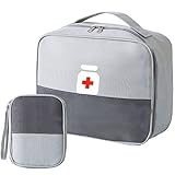 2stk Medikament Tasche, Große Kapazität Notfalltasche, Tragbar Reiseapotheke Medikamenten Tasche Medizinbox, Wasserdichte Medizin Aufbewahrungstasche für Zuhause Reisen Büro (Gross+Klein, Grau)