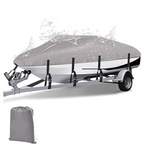 Heavy Duty Boat Cover for Tracker Grizzly 1648 MVX 2010–pr, Water Resistant Marine Grade Oxford Fabric, Outdoor Storage Cover for Fishing Boat, Speed Boat, V-Hull,B Grey