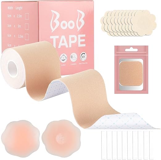 Breast Lift Tape, 5 cm Wide, with 10 Nipple Covers, Skin-Friendly Adhesive for A-G Cup Beige-image-42