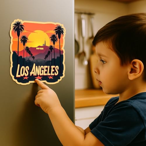 Image of Naxon Los Angeles City Theme Souvenir Wooden Fridge Magnet - 3x3 Inch Stylish Refrigerator Magnet for Kitchen & Home Decor | Travel Souvenir Gift from USA | Fridge Decoration Magnet | Pack of 1