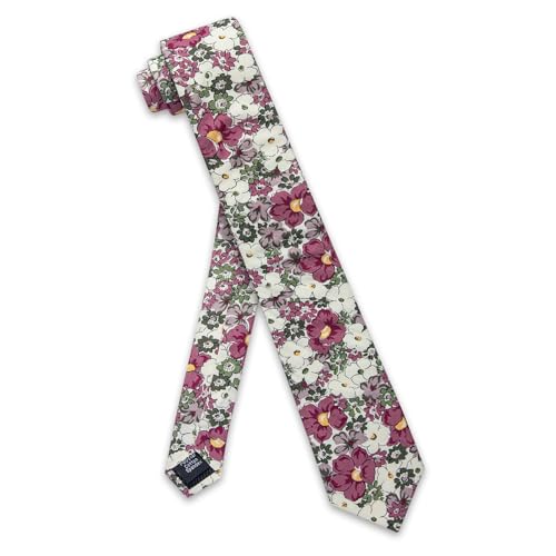 Image of YourTies Cotton Floral Tie for Men 2.5 inch Printed Skinny Necktie Pocket Square Tie Clip Set Flower Wedding Party Groom