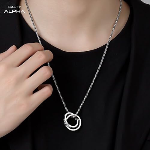Image of SALTY ALPHA Anti Tarnish Stainless Steel Promise Ring Locket Neck Chain for Men | Stylish Pendant Necklace | Jewellery Accessories for Boys | Minimal Jewelry | Gifts for Boyfriend & Husband | Gift for Diwali, Christmas, Marriage, Birthday