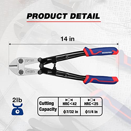 WORKPRO 14-Inch Bolt Cutter, Tri-Material Handle with Comfort Grip, Chrome Molybdenum Steel Blade, for Rods, Bolts, Rivets, Wires, Cables and Chains - Thumbnail 5