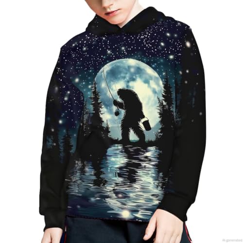 Image of WELLFLYHOM Boys Hooded Sweatshirts Hoodie Pullover Cool Graphic Crewneck Blouses Size 6-16
