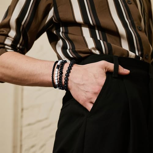 Men’s Bracelet Set Multi - Tiger Eye/Matte Agate/Lava Rock Gifts for Birthday/Anniversary/Christmas - Image 2