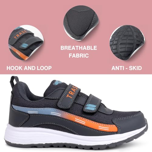 Image of TRASE Sports Shoes for Kids | Running Shoes for Boys & Girls with Hook & Loop | Anti-Skid Comfortable Lightweight Footwear with Breathable Fabric