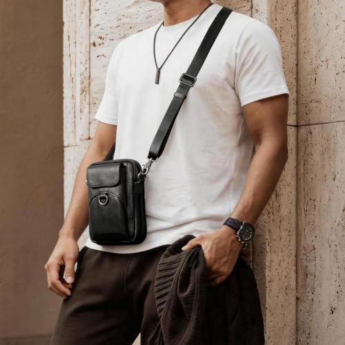 Image of Augus Genuine Leather Small Crossbody Messenger Phone Bag for men's