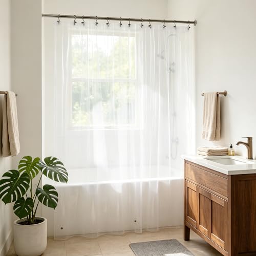 Image of Barossa Design Short Shower Curtain Liner 60 Inch Length with 3 Magnets - Waterproof Short PEVA Plastic Shower Liner for Bathroom, PVC Free, Metal Grommets, Clear, 70x60
