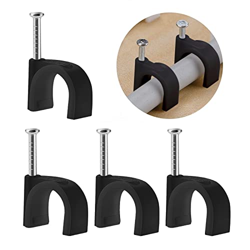 Grapas para Cables Redondo,Clips de Cable Redondos con Clavos Blancos , Clips de Pared de Cable Eléctrico Negro,Organizador de Cables 6mm/7mm/8mm/9mm/10mm/12mm (Negro 10mm) Cover