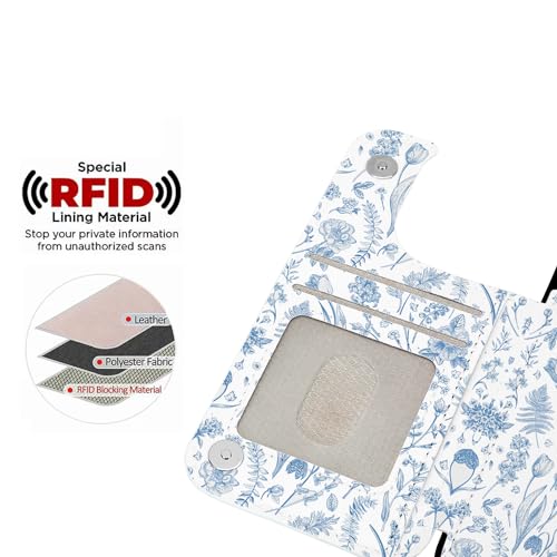 Image of uCOLOR for iPhone 13 Pro Wallet Case Magsafe with Card Holder Slot【Compatible with MagSafe】 Folio Flip PU Leather Double Magnetic RFID Design 6.1 inch (Blue Toile Flowers)